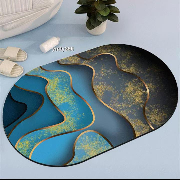bathroom-mat-oval-blue-gold-wave-ymty290
