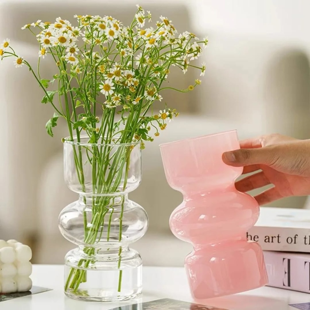 flower-vase-glass-bubble-clear-pink-styled
