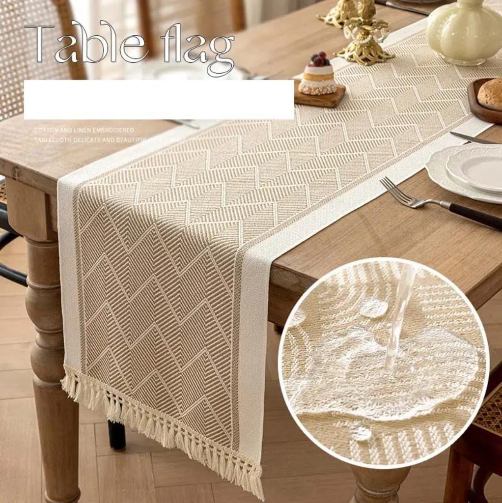 table-runner-jacquard-chevron-beige-waterproof-lifestyle