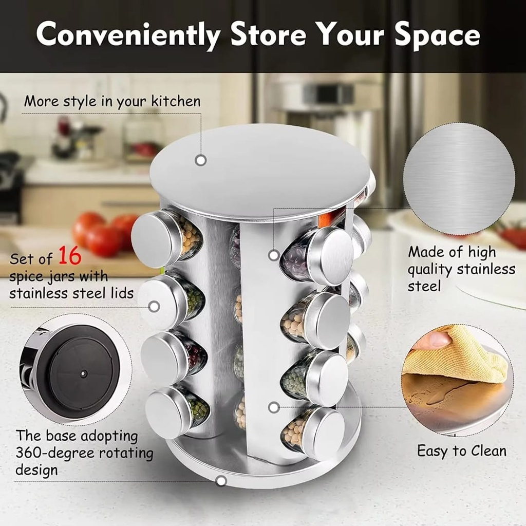16pcs Rotating Spice Storage Rack 4