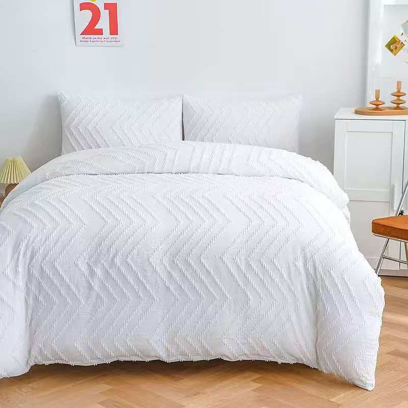 6pcs Tufted Cotton Duvet Cover Set (6×7) (Chevron Wave White)