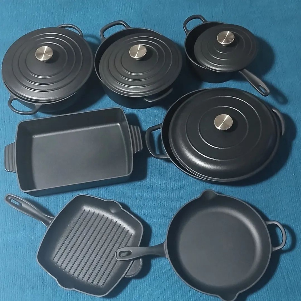 7pcs Cast Iron Enamel Cookware Set (Black)